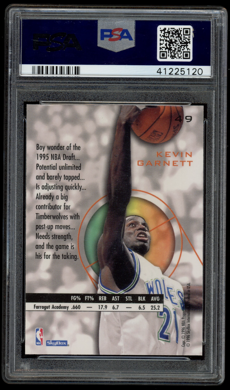 KEVIN GARNETT 1995-96 Skybox E-XL Rookie Card #49 PSA 10 Timberwolves