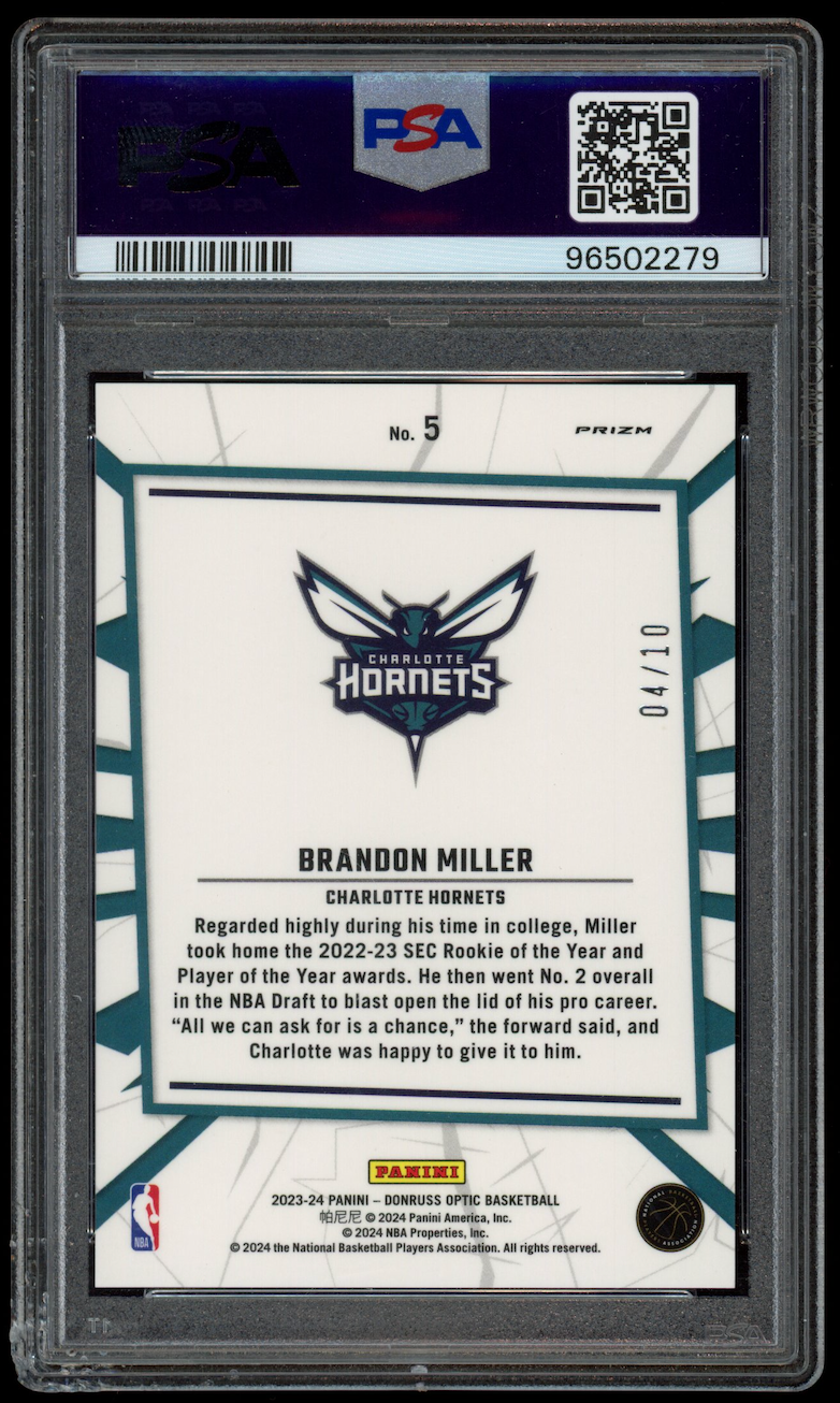 BRANDON MILLER 2023-24 Panini Donruss Optic My House Rookie Gold /10 #5 PSA 10