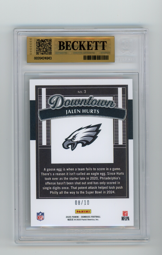 JALEN HURTS 2025 Panini Donruss Horizontal Downtown Gold /10 #3 BGS 9.5 Eagles