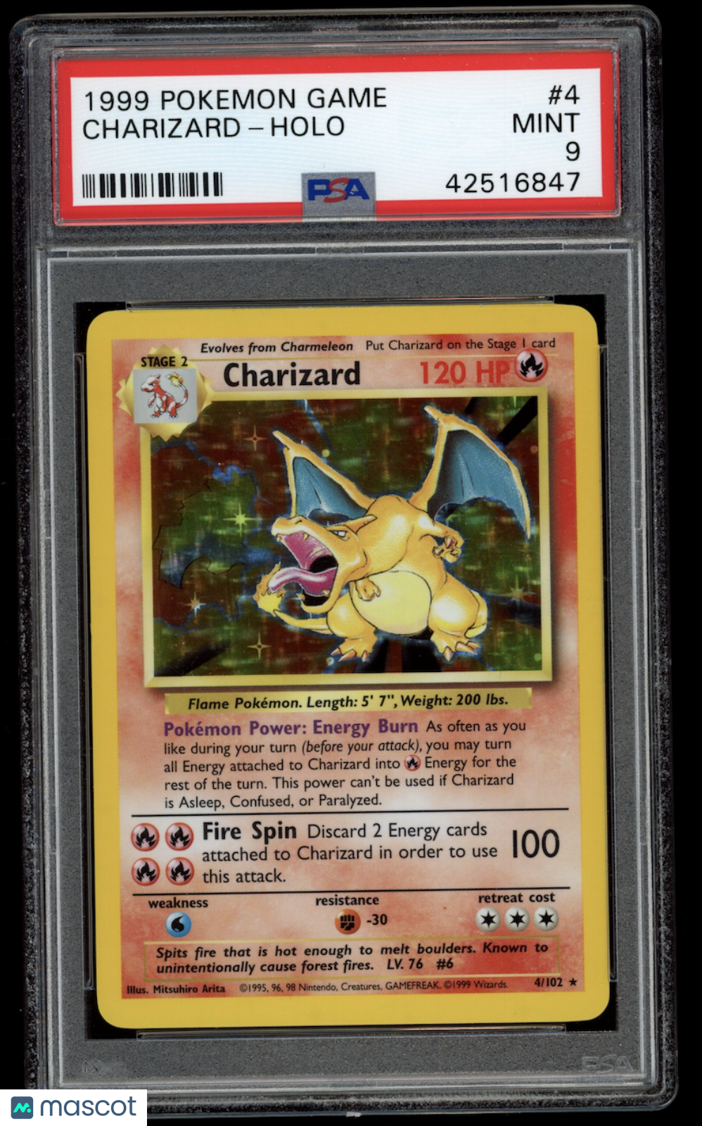 CHARIZARD 1999 Pokemon Base Set Holo Rare #4 PSA 9 MINT