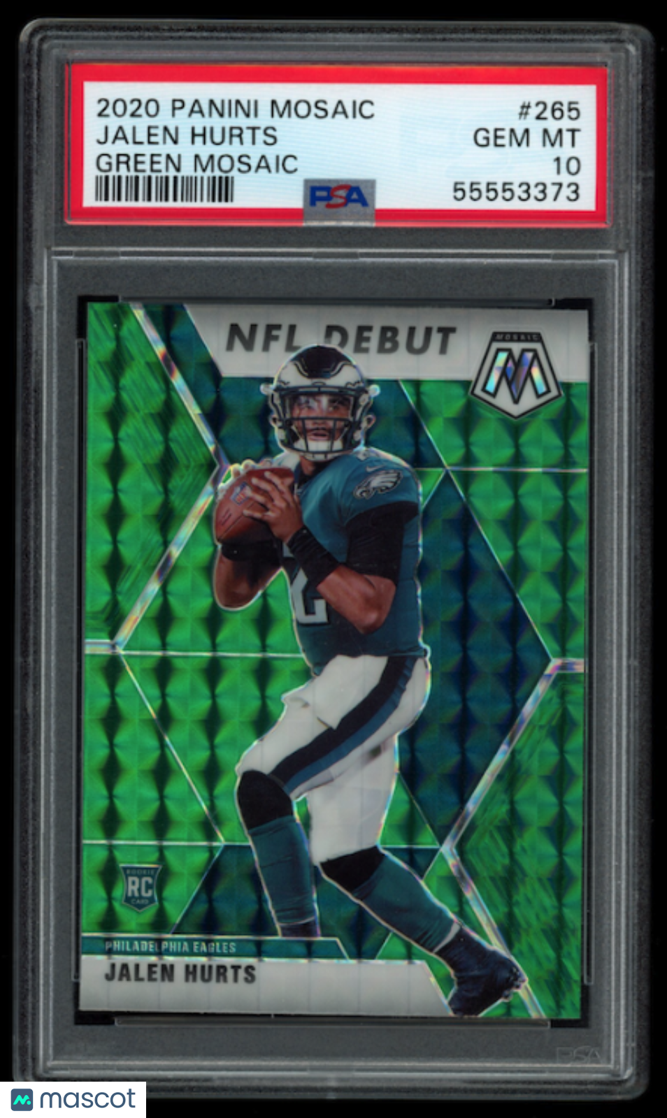 JALEN HURTS 2020 Panini Mosaic Rookie Debut Green Prizm #285 PSA 10 Eagles