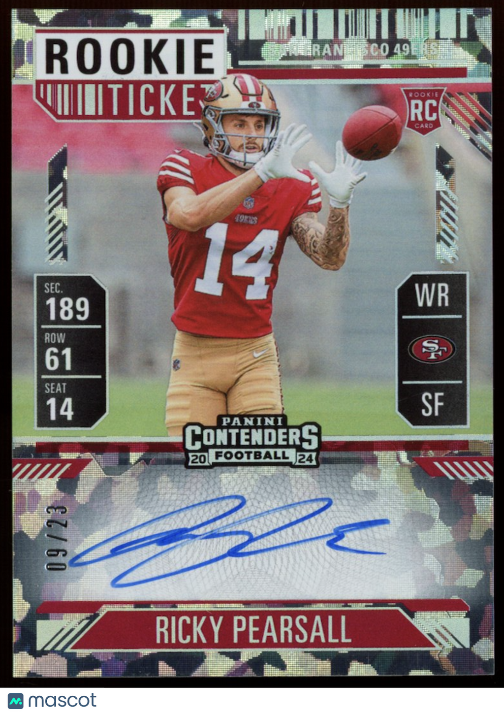 RICKY PEARSALL 2024 Panini Contenders Rookie Ticket Cracked Ice Auto /23 #109