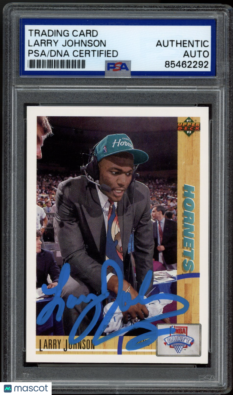 LARRY JOHNSON 1991-92 Upper Deck Rookie Signed On-Card Auto Hornets PSA AUTH