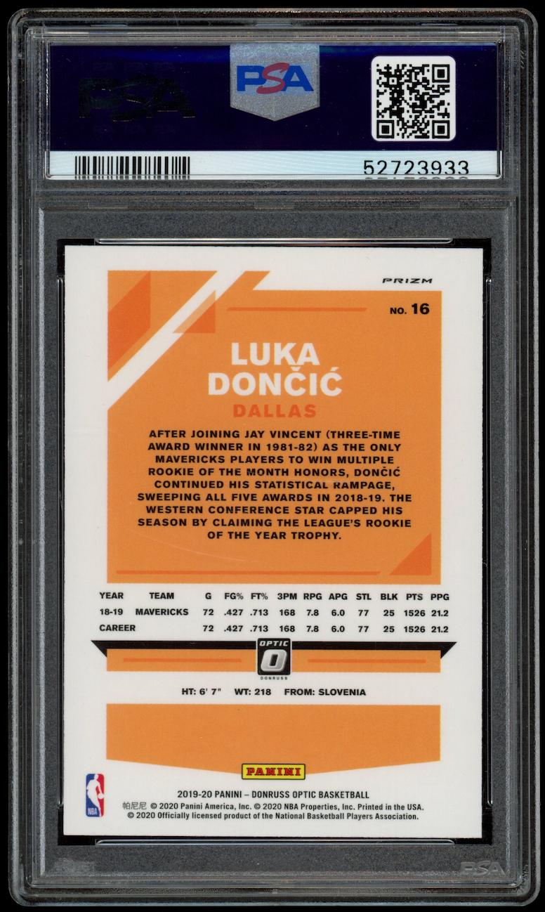 LUKA DONCIC 2019-20 Panini Donruss Optic Fanatics Prizm #16 PSA 10 Mavericks