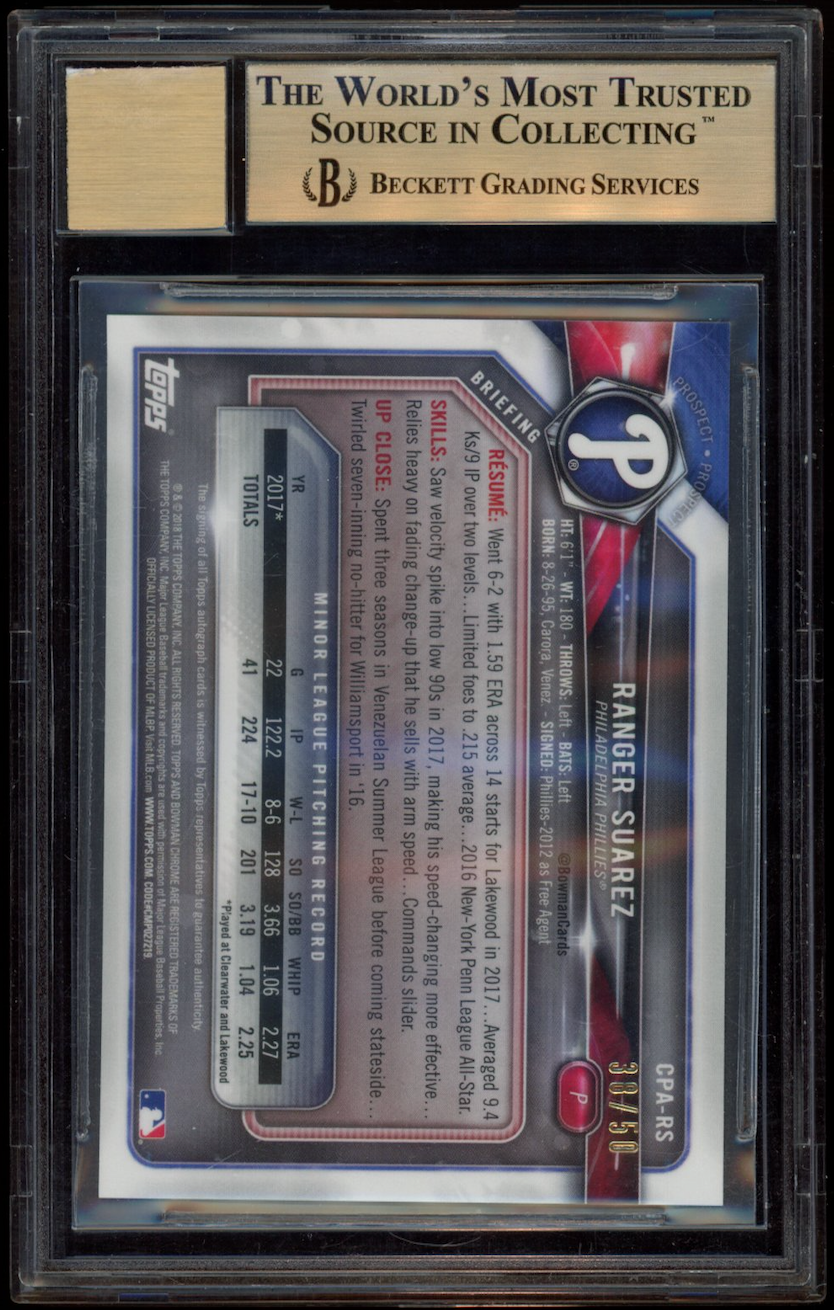 RANGER SUAREZ 2018 Bowman Chrome Auto Gold Shimmer Refractor /50 BGS 9.5