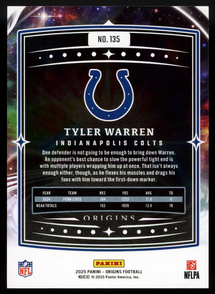 TYLER WARREN 2025 Panini Origins Rookie Red Parallel /299 #135 Colts