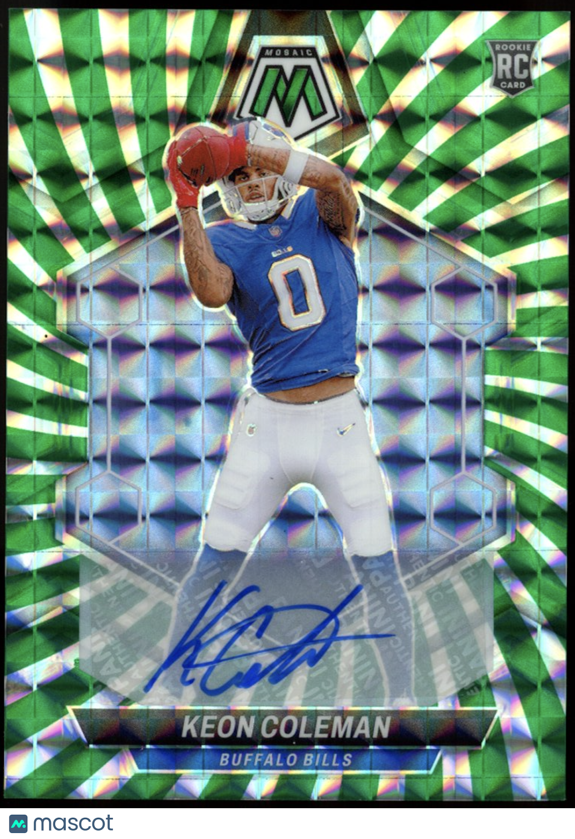 KEON COLEMAN 2024 Panini Mosaic Rookie Auto Green Swirl FOTL Prizm /15 Bills
