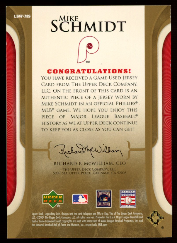 MIKE SCHMIDT 2004 Upper Deck Legendary Cuts Swatches Jersey Patch Phillies
