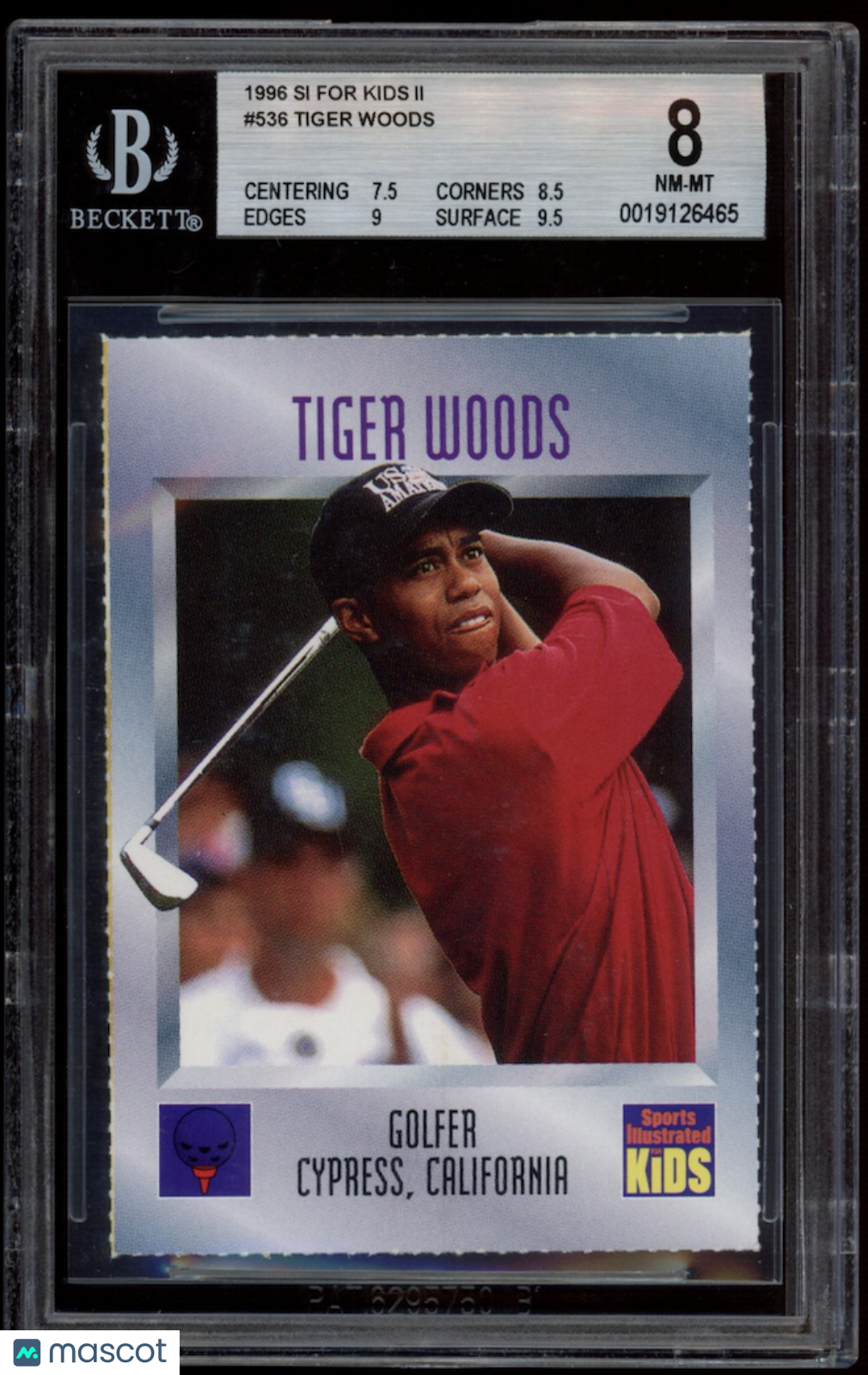 TIGER WOODS 1996 Sports Illustrated for Kids II Rookie #536 Golf BGS 8 NM-MT
