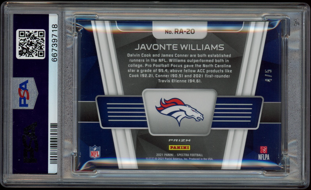 JAVONTE WILLIAMS 2021 Panini Spectra Rise Above Psychedelic /5 Rookie RA20 PSA 9