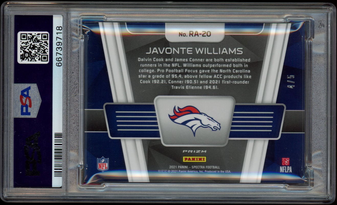 JAVONTE WILLIAMS 2021 Panini Spectra Rise Above Psychedelic /5 Rookie RA20 PSA 9