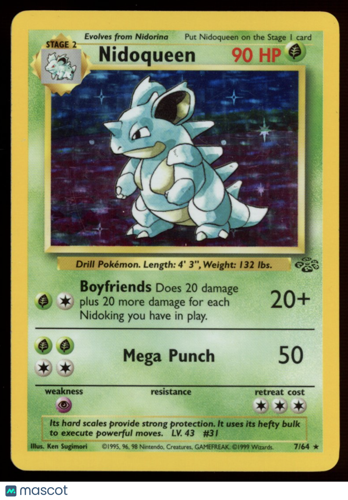 NIDOQUEEN 1999 Pokemon WOTC Jungle Holo Rare #7/64