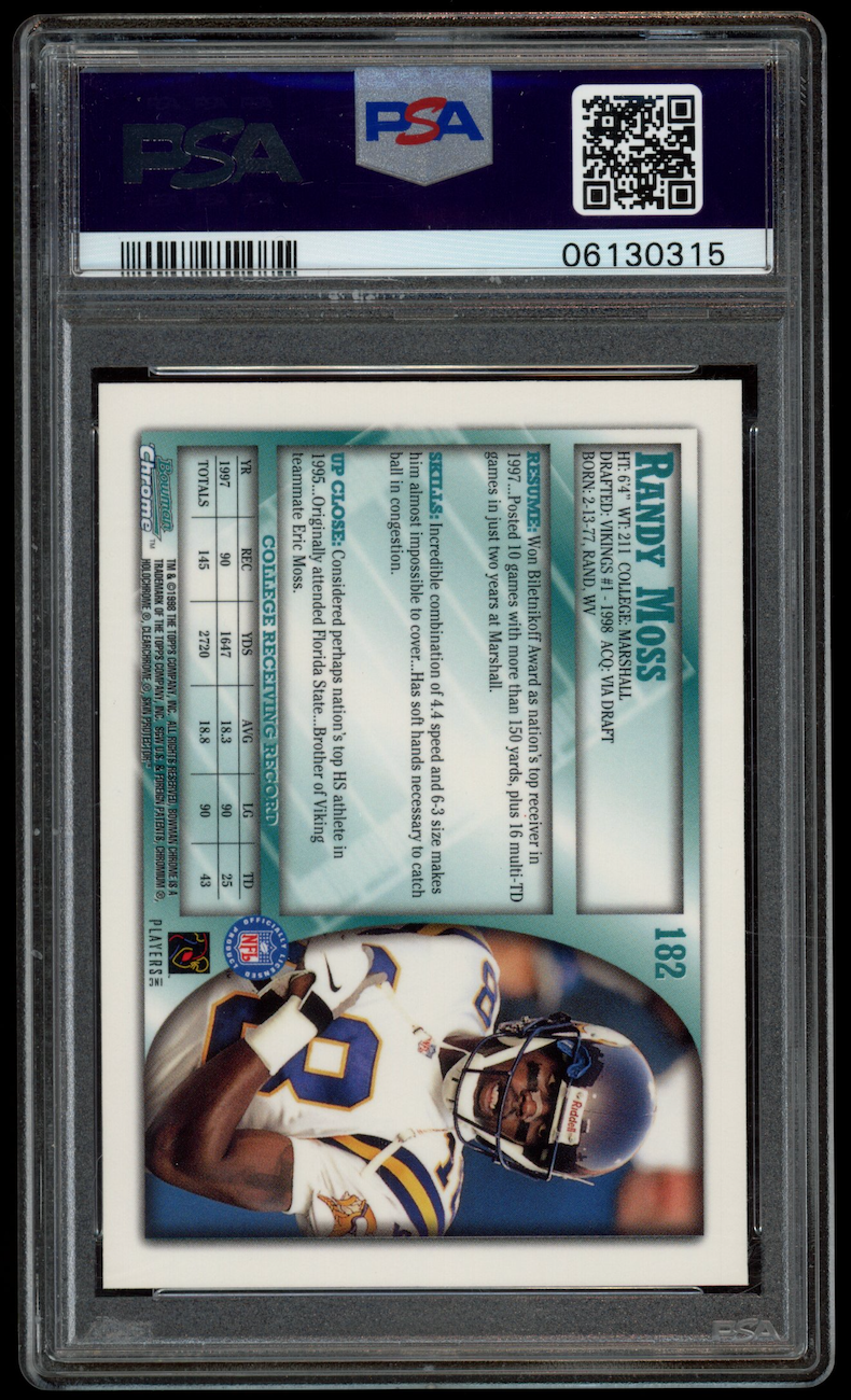 RANDY MOSS 1998 Bowman Chrome Rookie #182 PSA 10 Vikings HOF