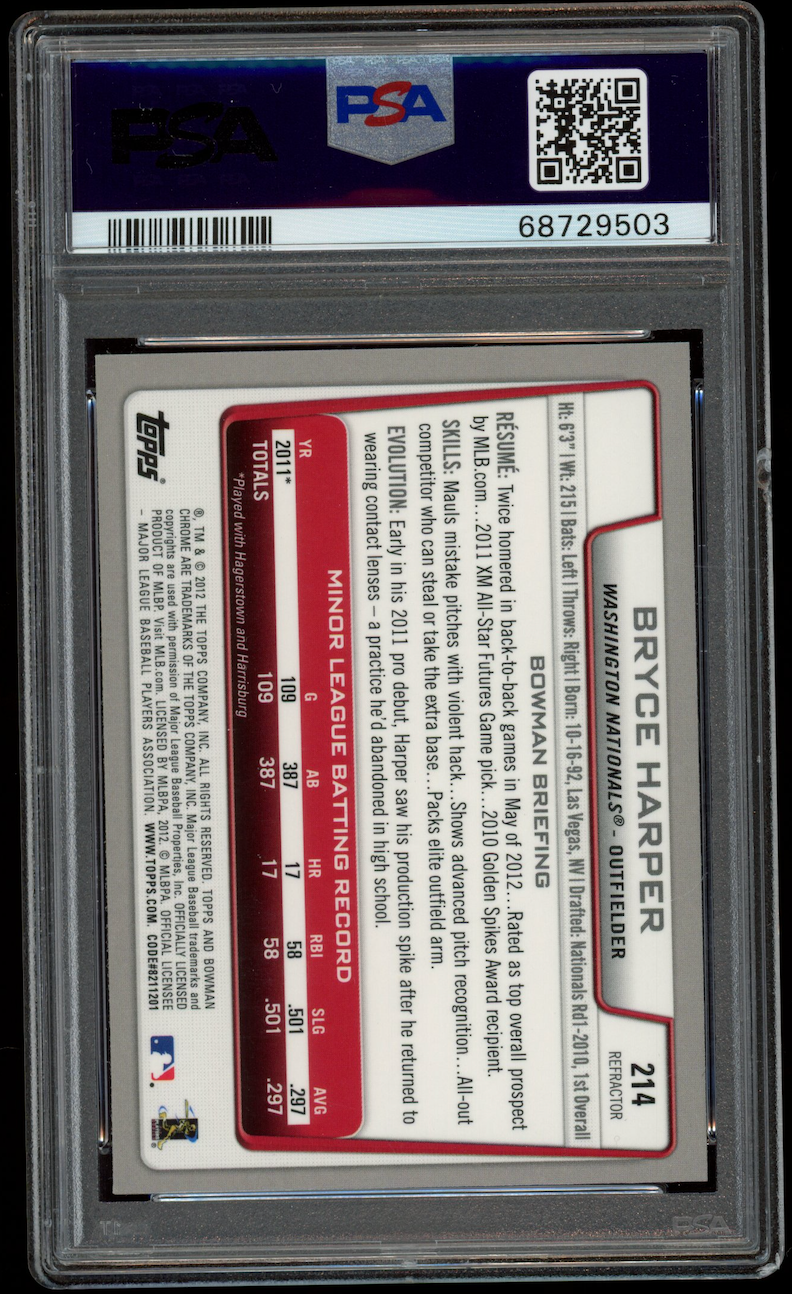 BRYCE HARPER 2012 Bowman Chrome Rookie Green Refractor #214 PSA 10 Nationals