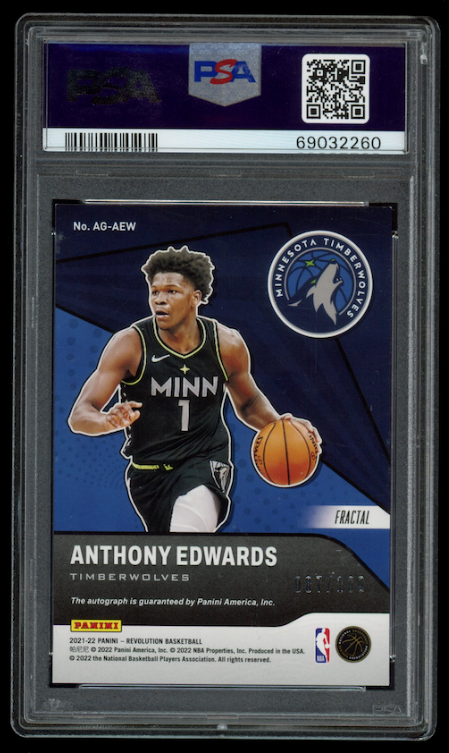 ANTHONY EDWARDS 2021-22 Panini Revolution Fractal Auto /100 #AG-AEW PSA 9 AU 10