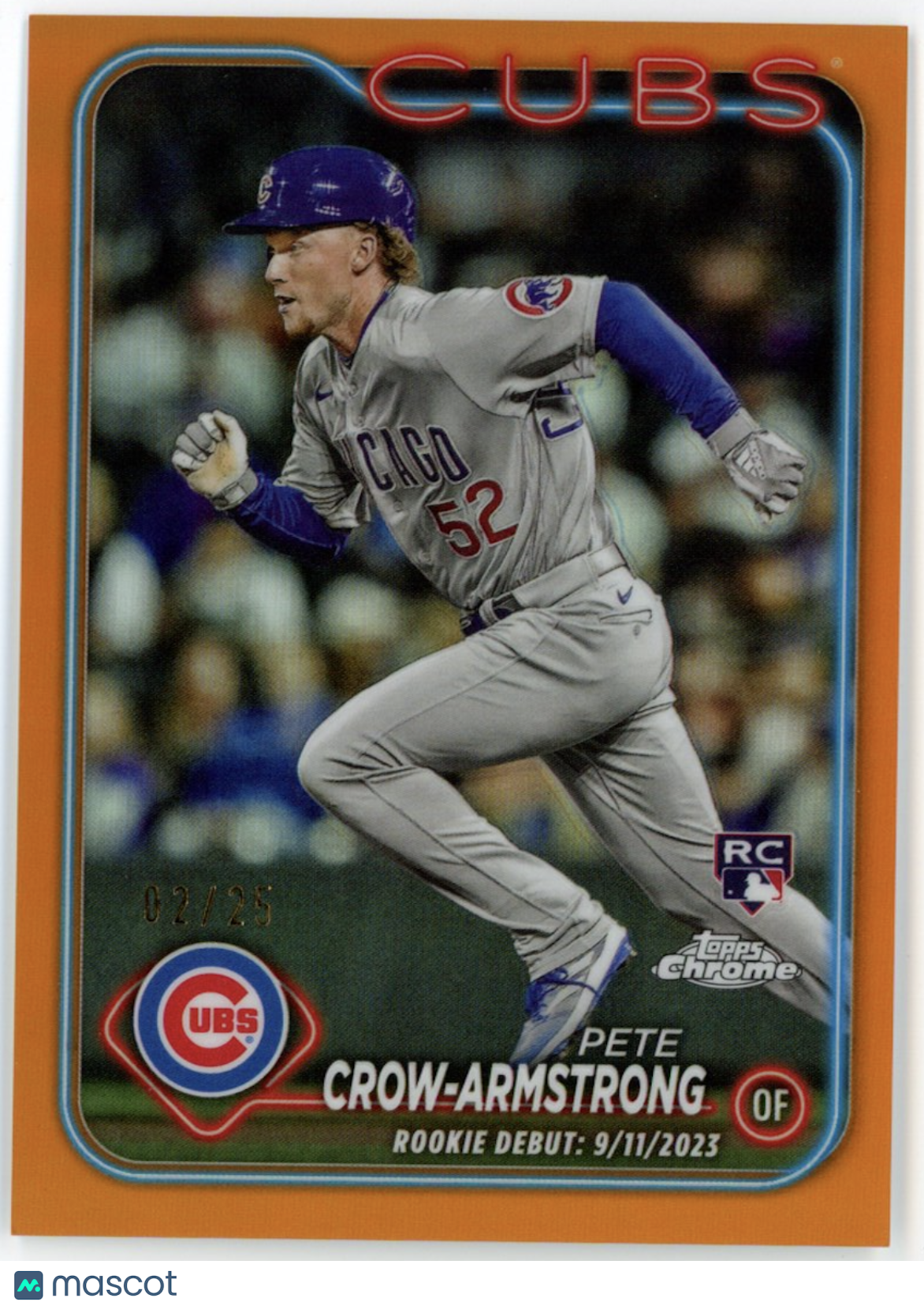 PETE CROW-ARMSTRONG 2024 Topps Chrome Update Rookie Orange Refractor /25 Cubs