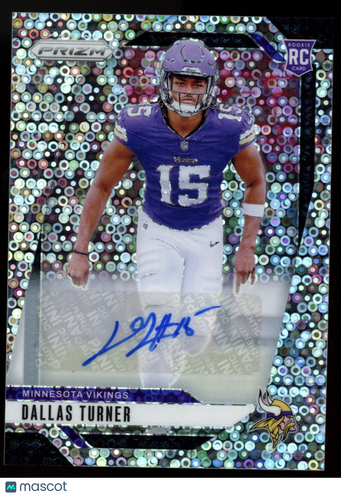 DALLAS TURNER 2024 Panini Prizm No Huddle Silver Disco Rookie Auto #324 Vikings