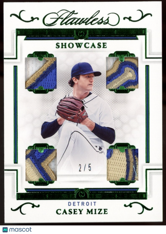 CASEY MIZE 2022 Panini Flawless Showcase Quad Patch Emerald /5 Rookie Tigers