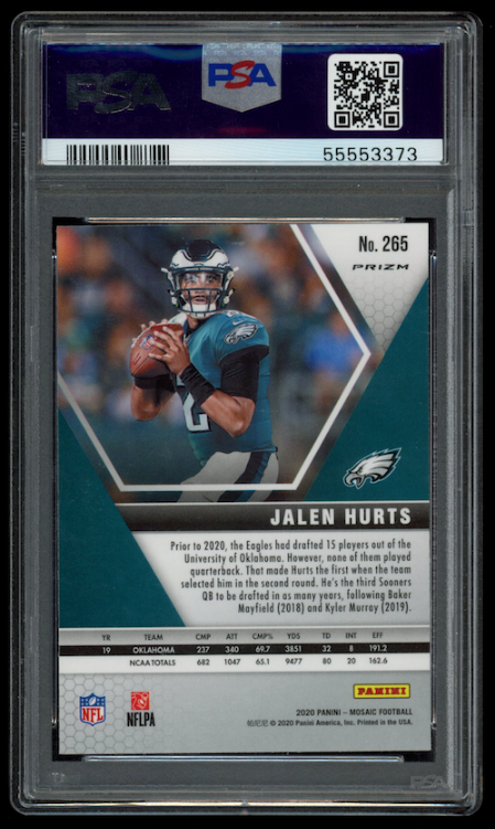 JALEN HURTS 2020 Panini Mosaic Rookie Debut Green Prizm #285 PSA 10 Eagles