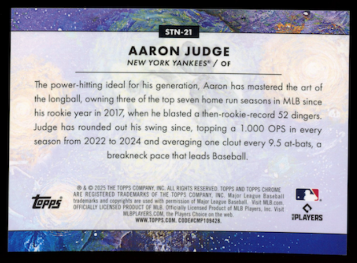 AARON JUDGE 2025 Topps Cosmic Chrome Stars in the Night #STN-21 Yankees