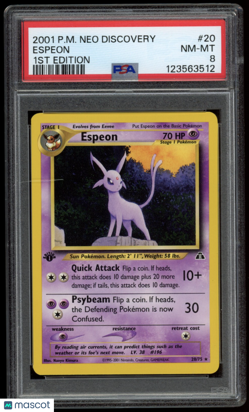 ESPEON 2001 Pokemon Neo Discovery 1st Edition #20/75 PSA 8