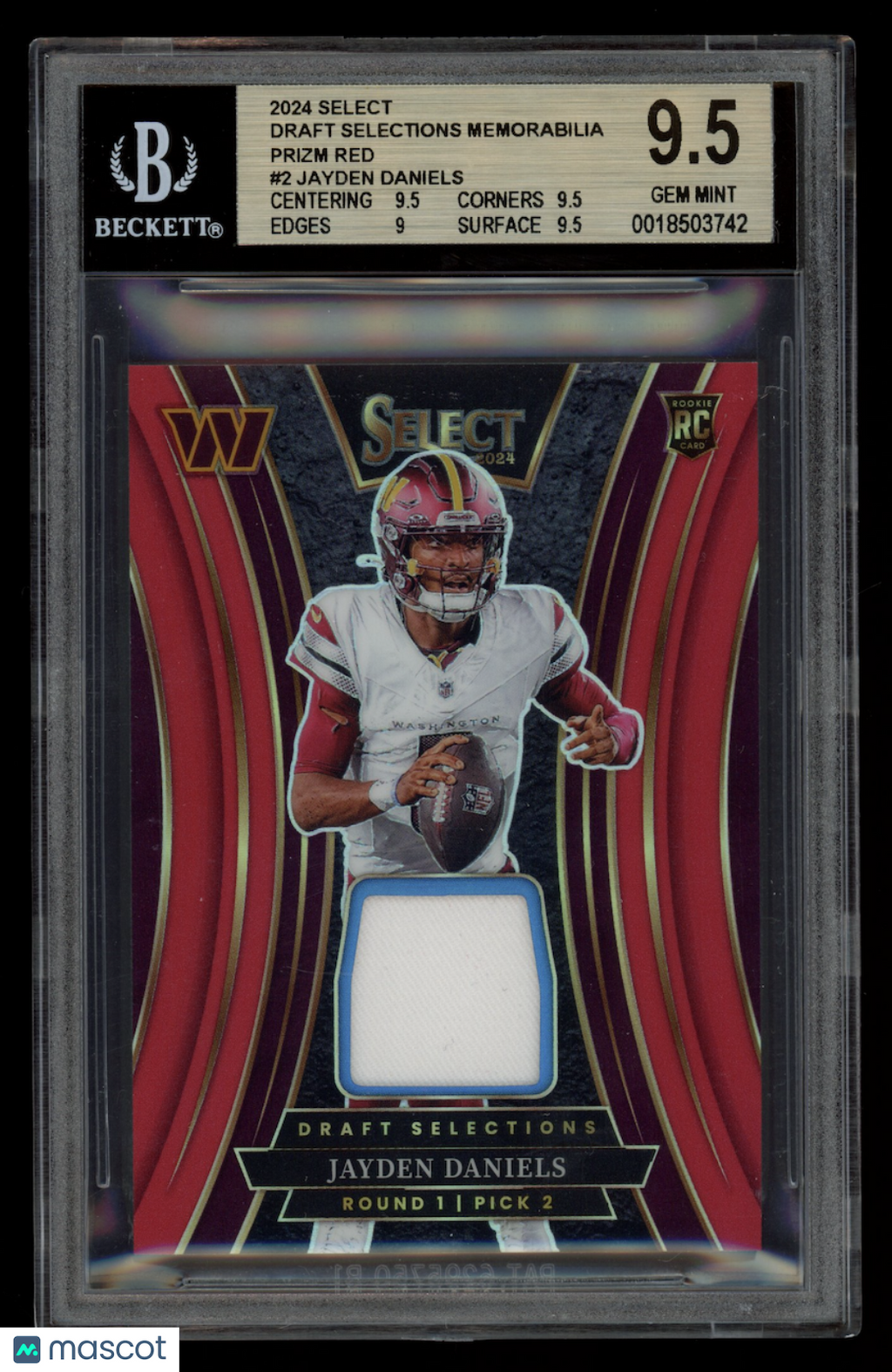 JAYDEN DANIELS 2024 Panini Select Draft Selections Patch Prizm Red #2 BGS 9.5