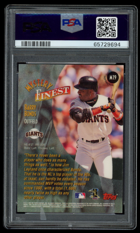 BARRY BONDS 1998 Topps Mystery Finest Bordered Refractor #M19 PSA 8 Giants