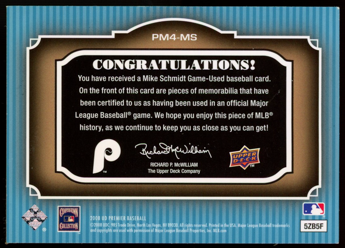 MIKE SCHMIDT 2008 Upper Deck Premier Memorabilia Quad Patch /40 Phillies
