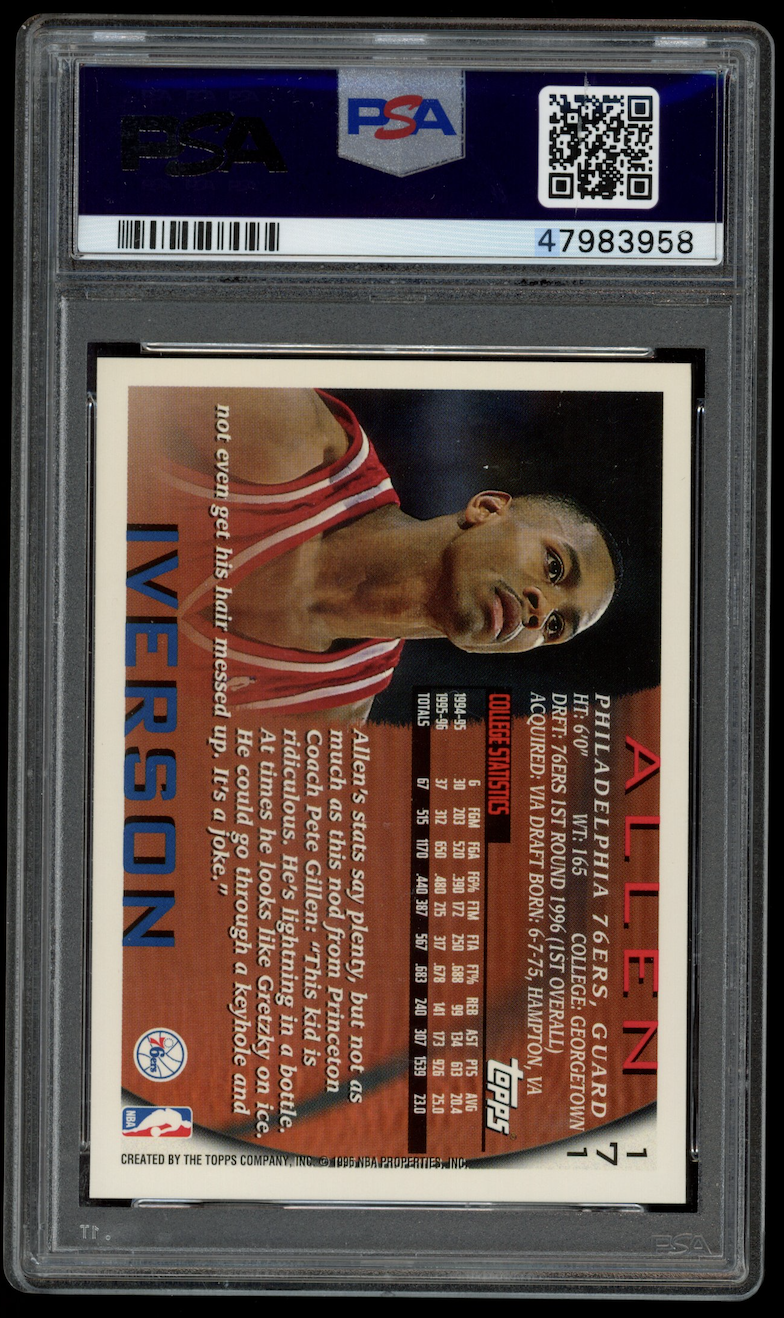 ALLEN IVERSON 1996-97 Topps Basketball Rookie Card #171 PSA 8 76ers