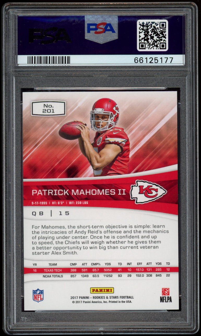 PATRICK MAHOMES II 2017 Panini Rookies & Stars ROOKIE RC #201 PSA 10 Chiefs