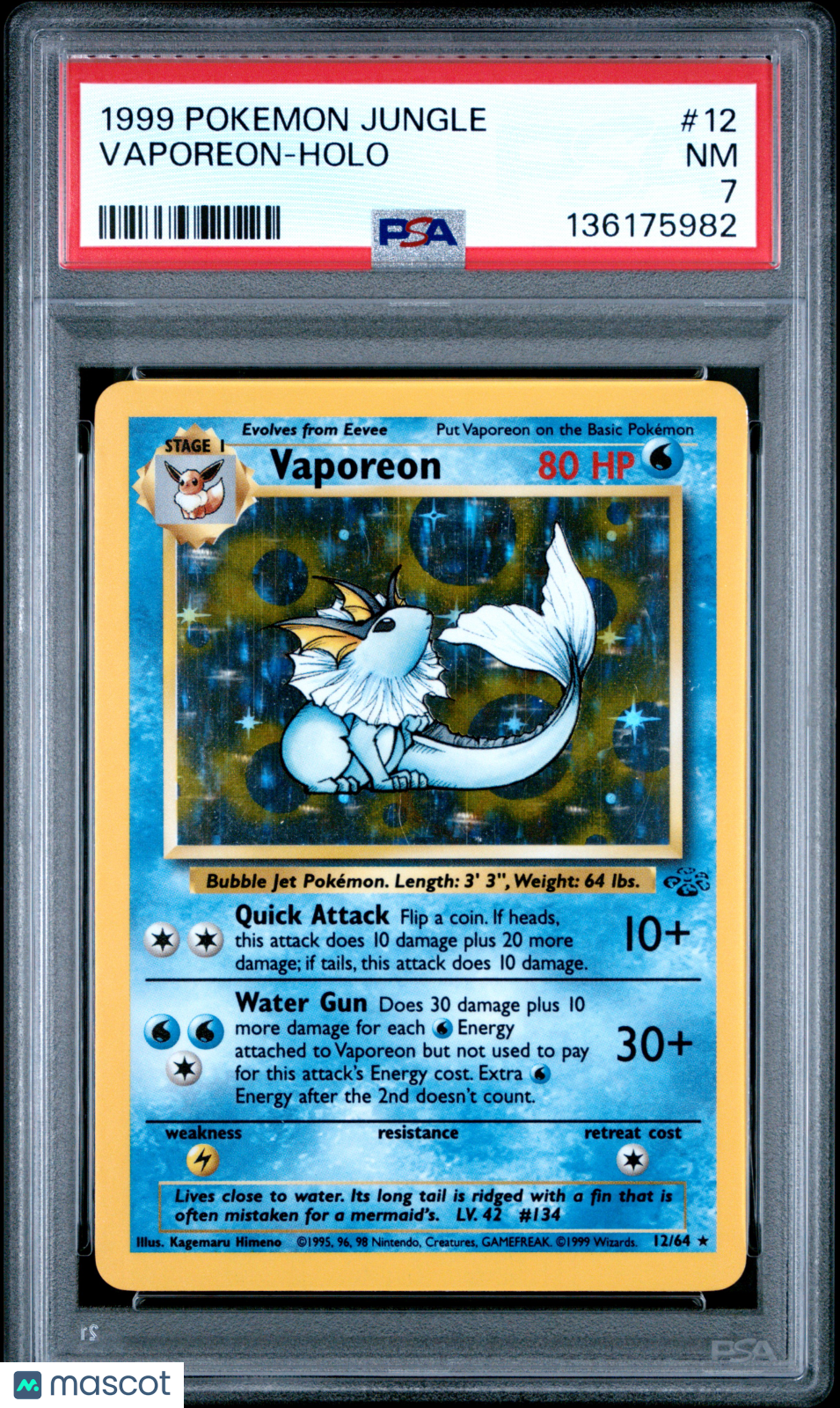 VAPOREON 1999 Pokemon Jungle Holo #12/64 PSA 7