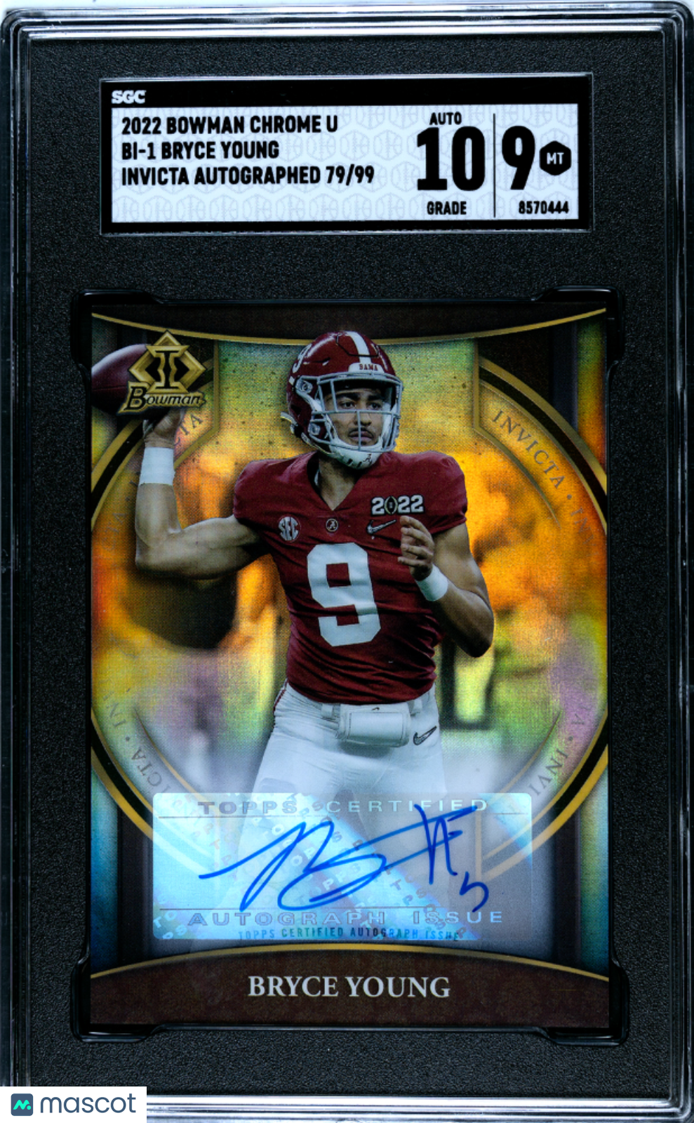 BRYCE YOUNG 2022 Bowman U Chrome Invicta Auto /99 #BI-1 SGC 9 Alabama