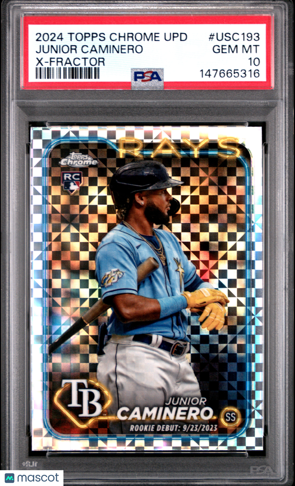 JUNIOR CAMINERO 2024 Topps Chrome Update Rookie X-Fractor #USC193 PSA 10