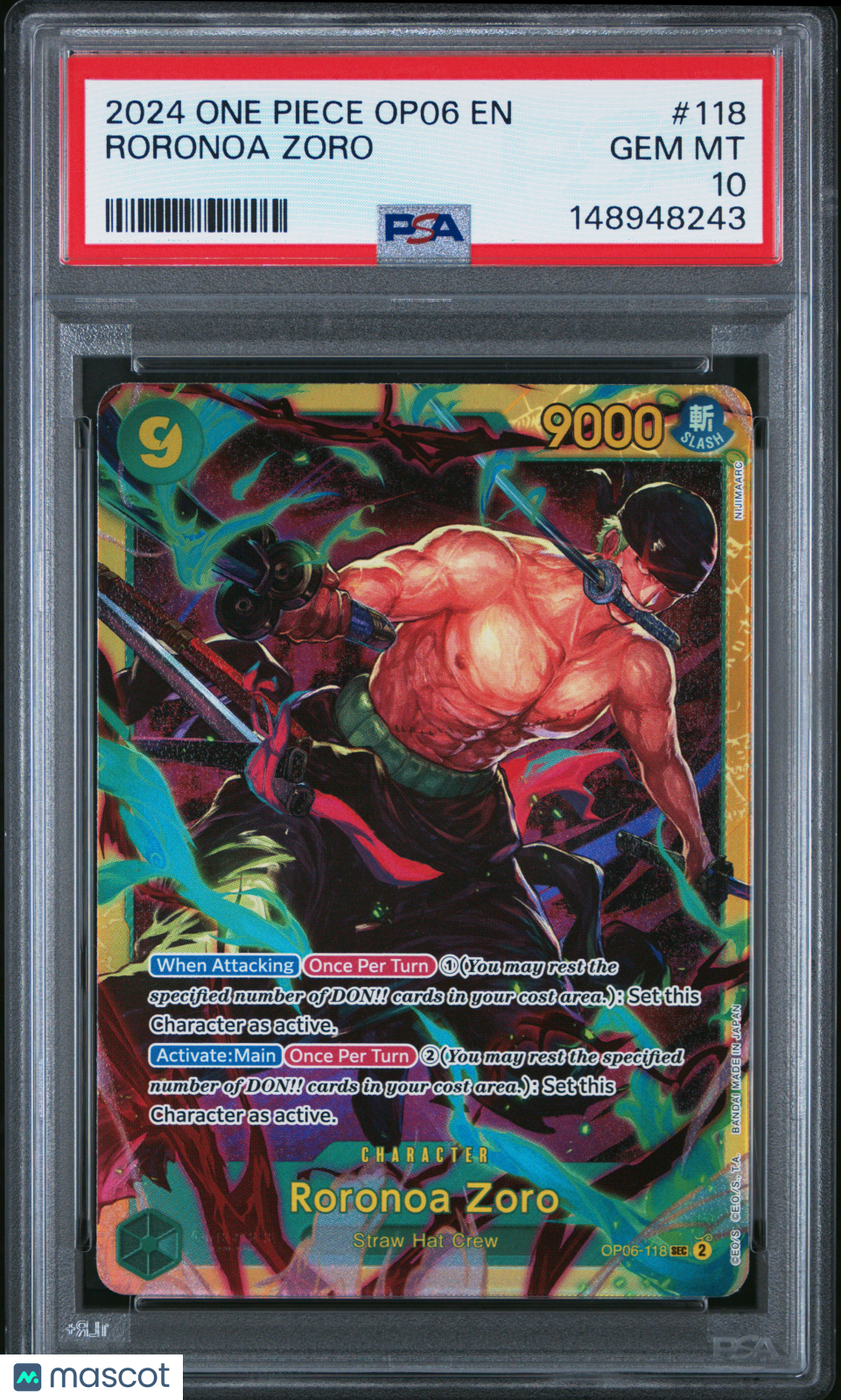 RORONOA ZORO 2024 One Piece Wings Of The Captain PSA 10 #OP06-118