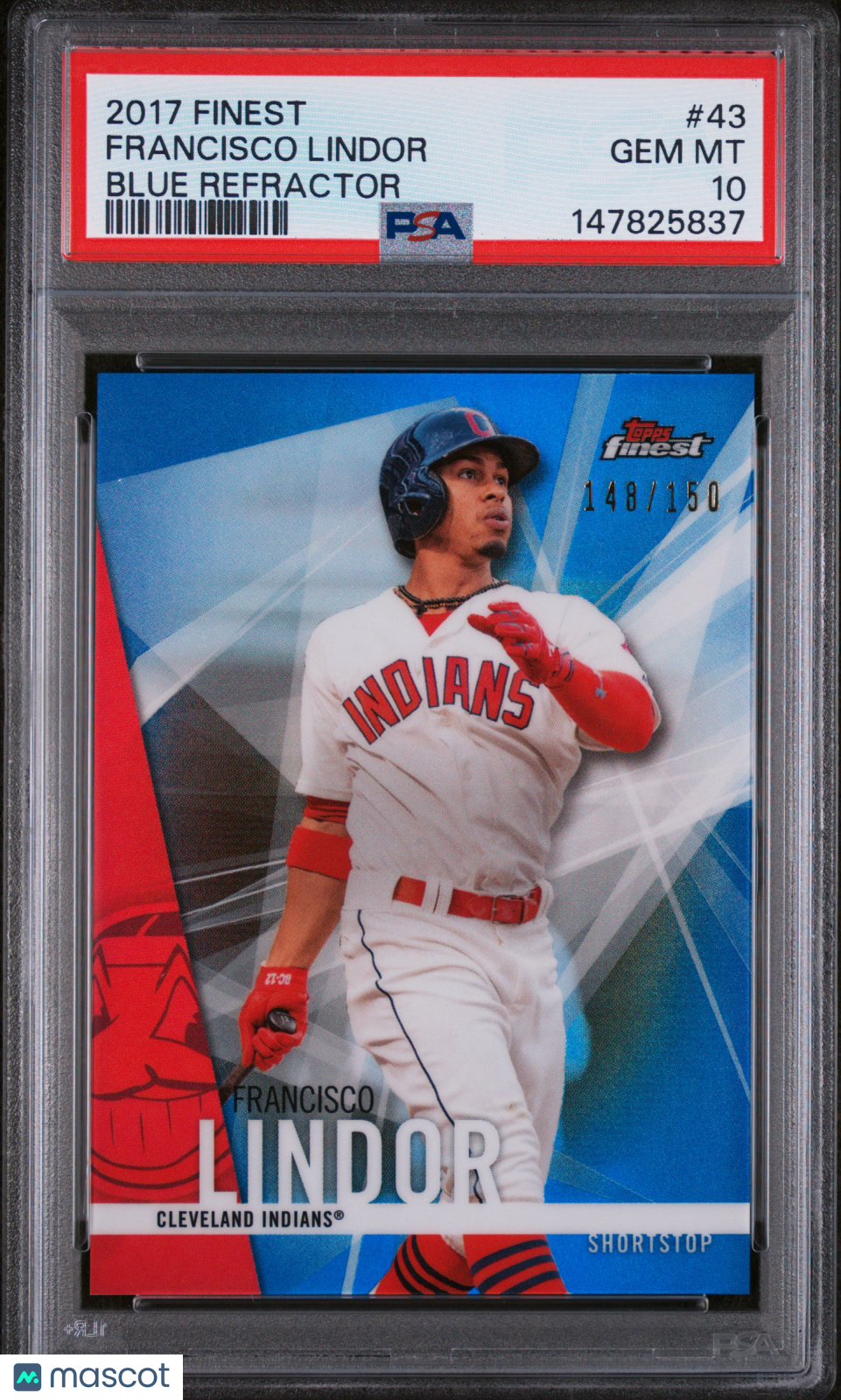 FRANCISCO LINDOR 2017 Topps Finest Blue Refractor /150 #43 PSA 10 Indians