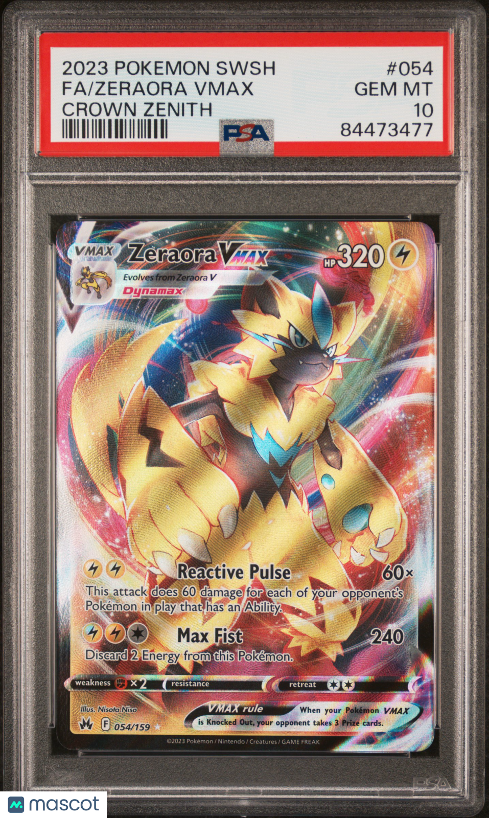 ZERAORA VMAX 2023 Pokemon Sword & Shield Crown Zenith Ultra Rare #054 PSA 10