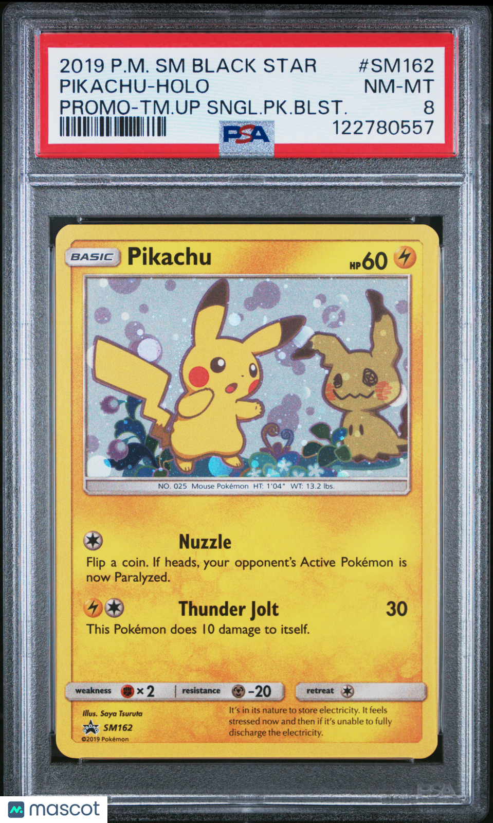 PIKACHU 2019 Pokemon Sun & Moon Black Star Promo Team Up Holo #SM162 PSA 8