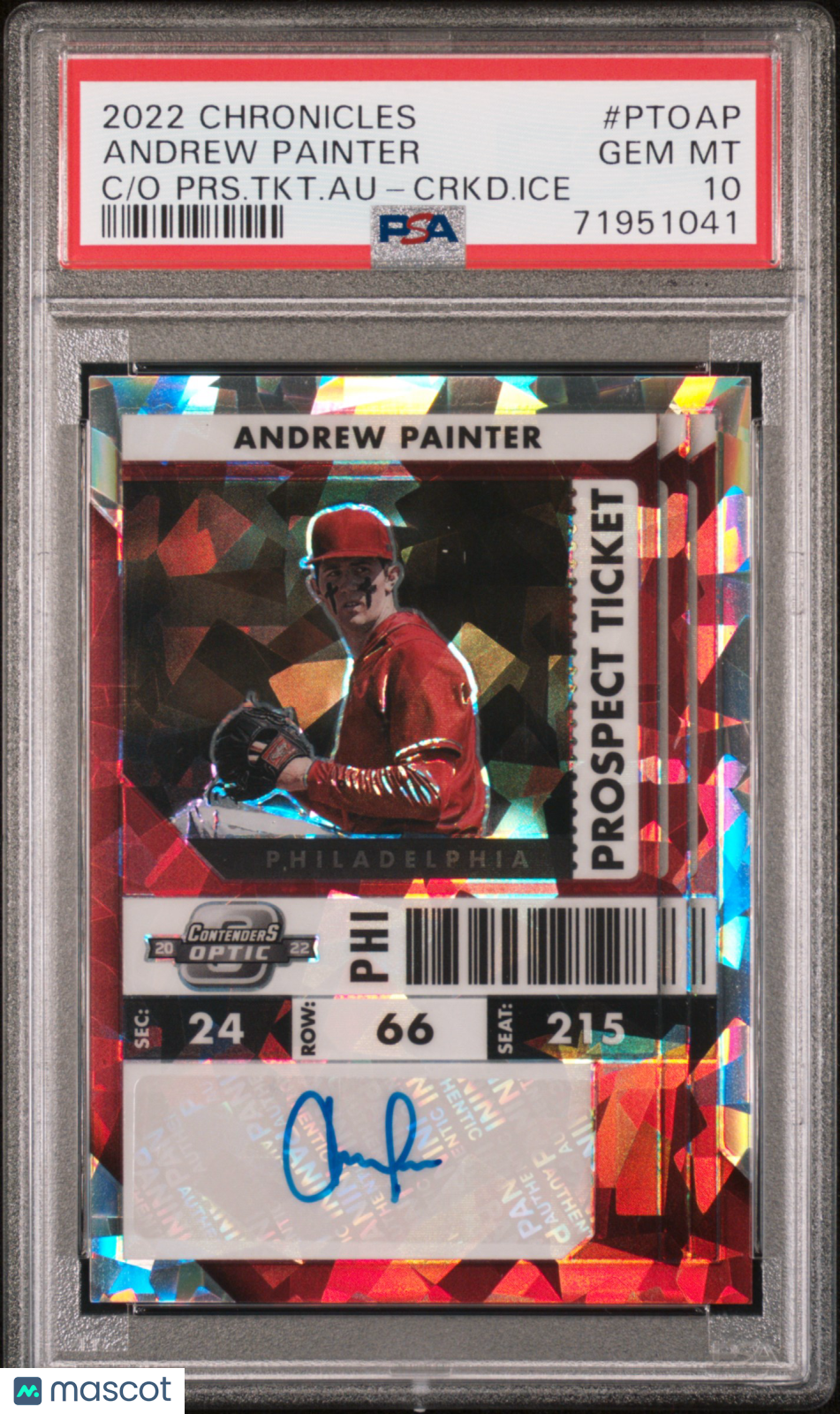 ANDREW PAINTER 2022 Contenders Optic Prospect Ticket Auto Cracked Ice /23 PSA 10