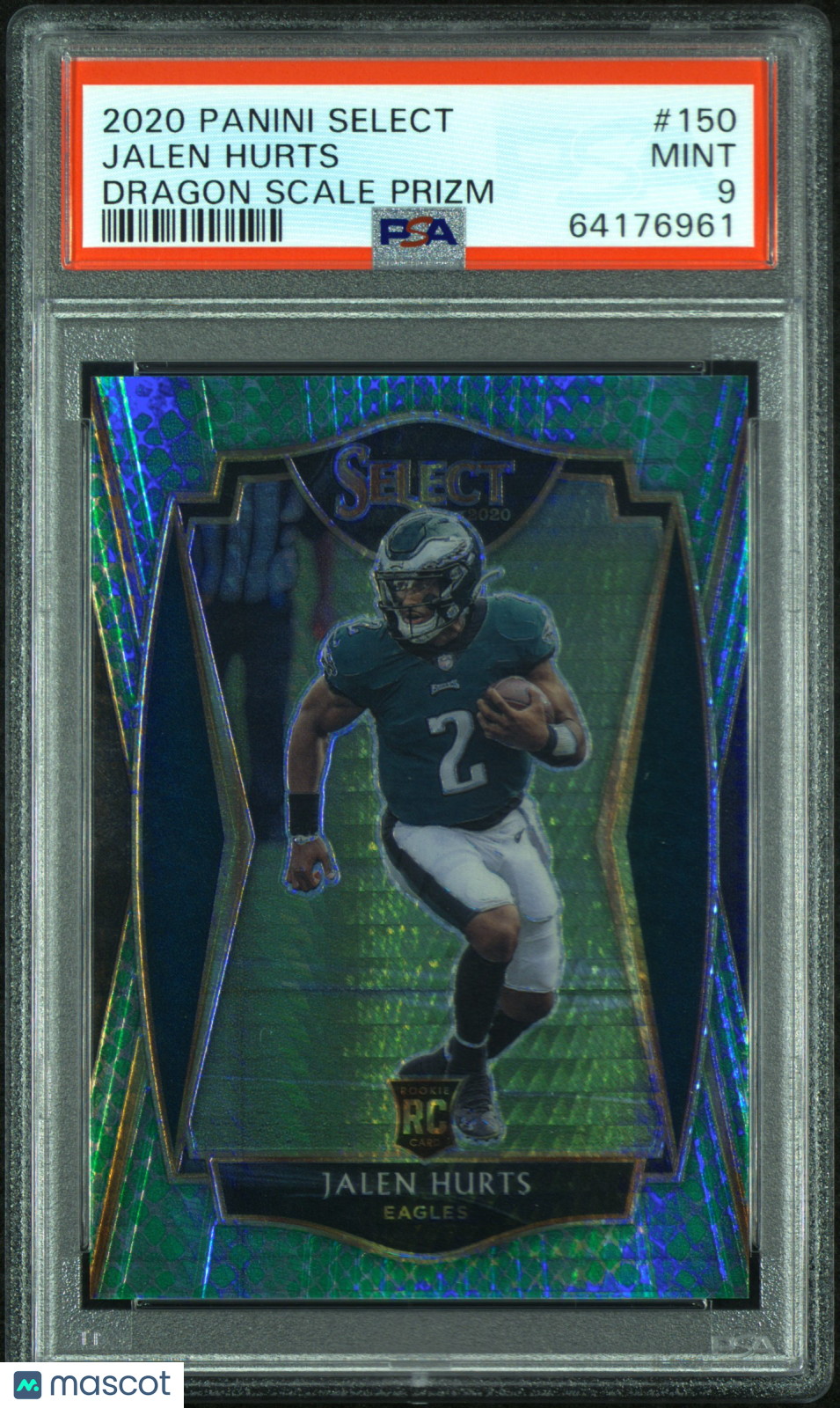 JALEN HURTS 2020 Panini Select Premier Level Dragon Scale Prizm /67 Rookie PSA 9