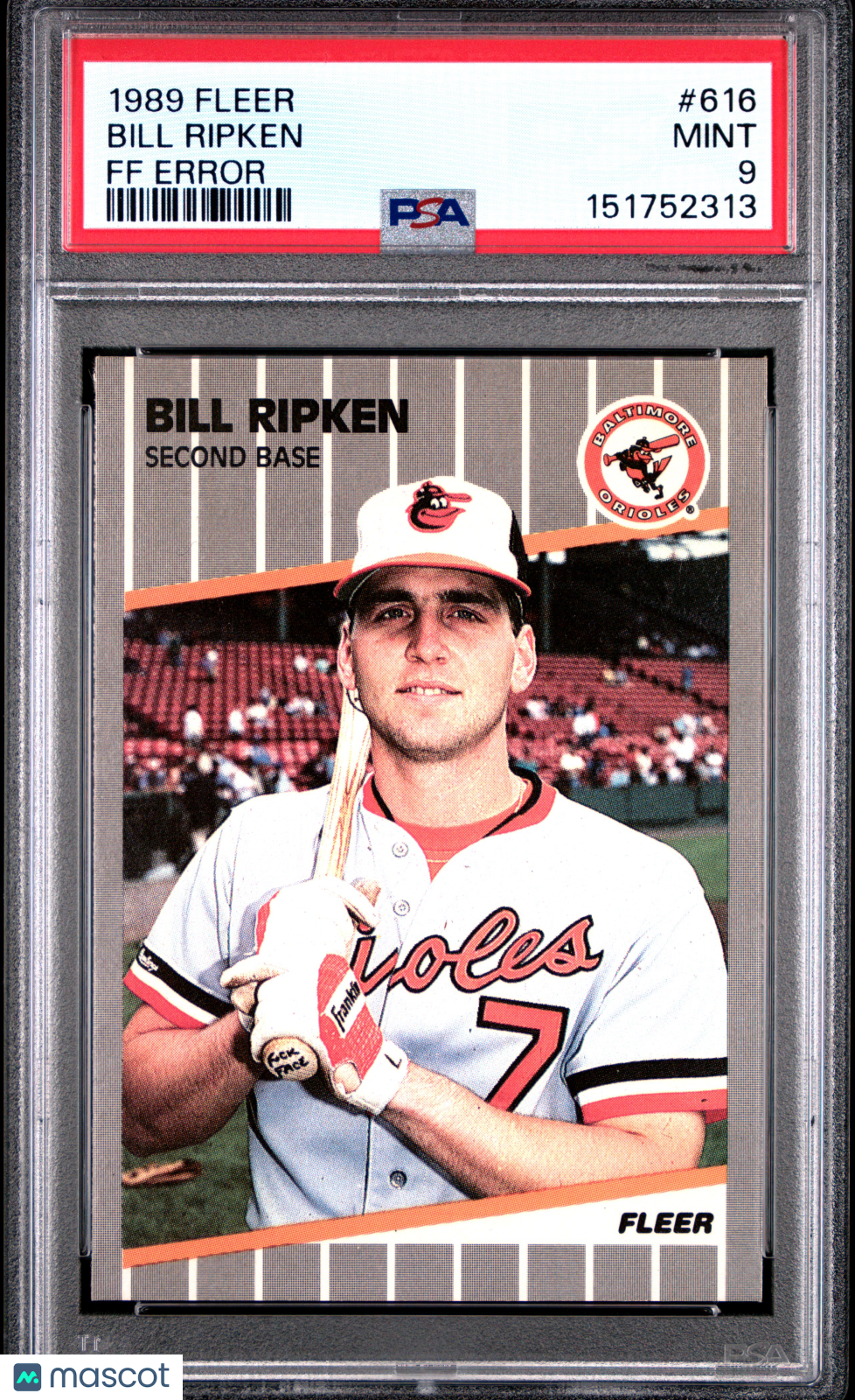 BILL RIPKEN 1989 Fleer  FF Error F*** Face #616 PSA 9 Orioles