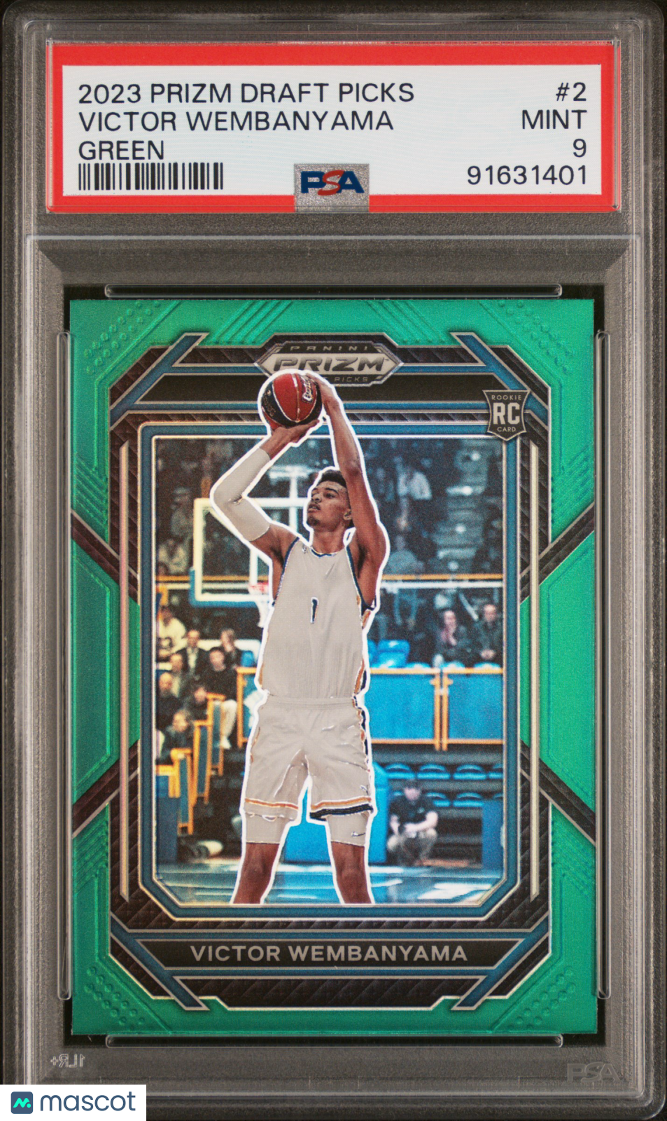 VICTOR WEMBANYAMA 2023-24 Panini Prizm Draft Picks Green Rookie #2 PSA 9 Spurs