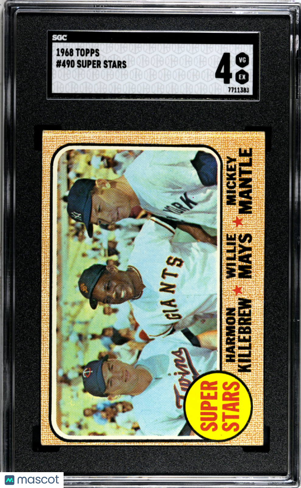 HARMON KILLEBREW WILLIE MAYS MICKEY MANTLE 1968 Topps Super Stars #490 SGC 4