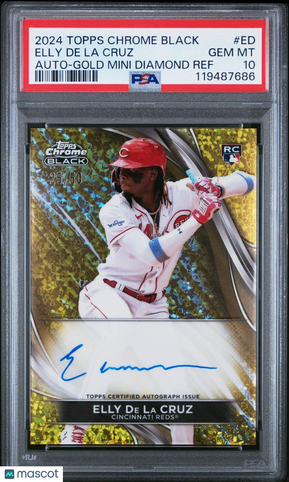 ELLY DE LA CRUZ 2024 Topps Chrome Black Rookie Auto Gold Mini Diamond /50 PSA 10
