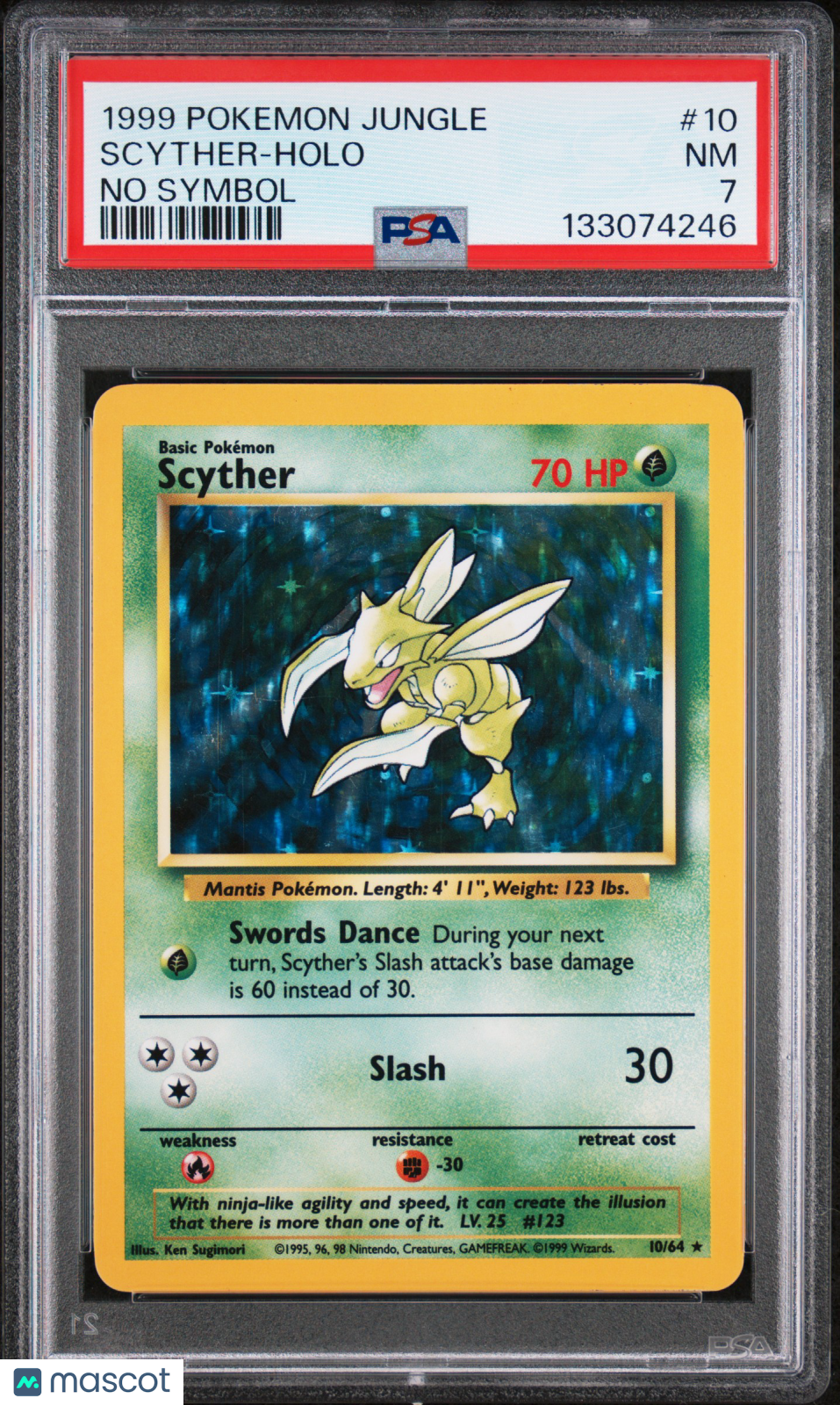 SCYTHER 1999 Pokemon Jungle Holo Rare No Symbol #10 PSA 7 NM