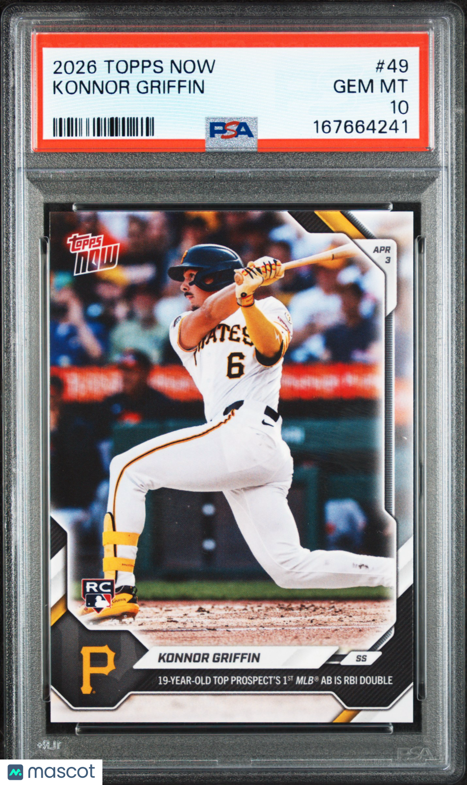 KONNOR GRIFFIN 2026 Topps Now Rookie 1st MLB At-Bat #49 PSA 10 Pirates