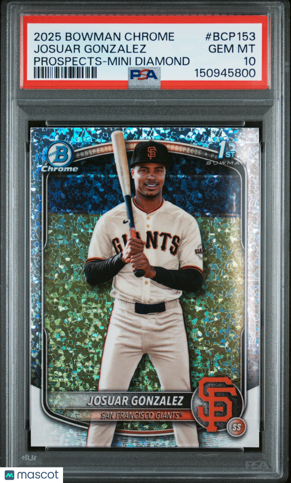 JOSUAR GONZALEZ 2025 Bowman Chrome Prospects Mini Diamond #BCP153 PSA 10
