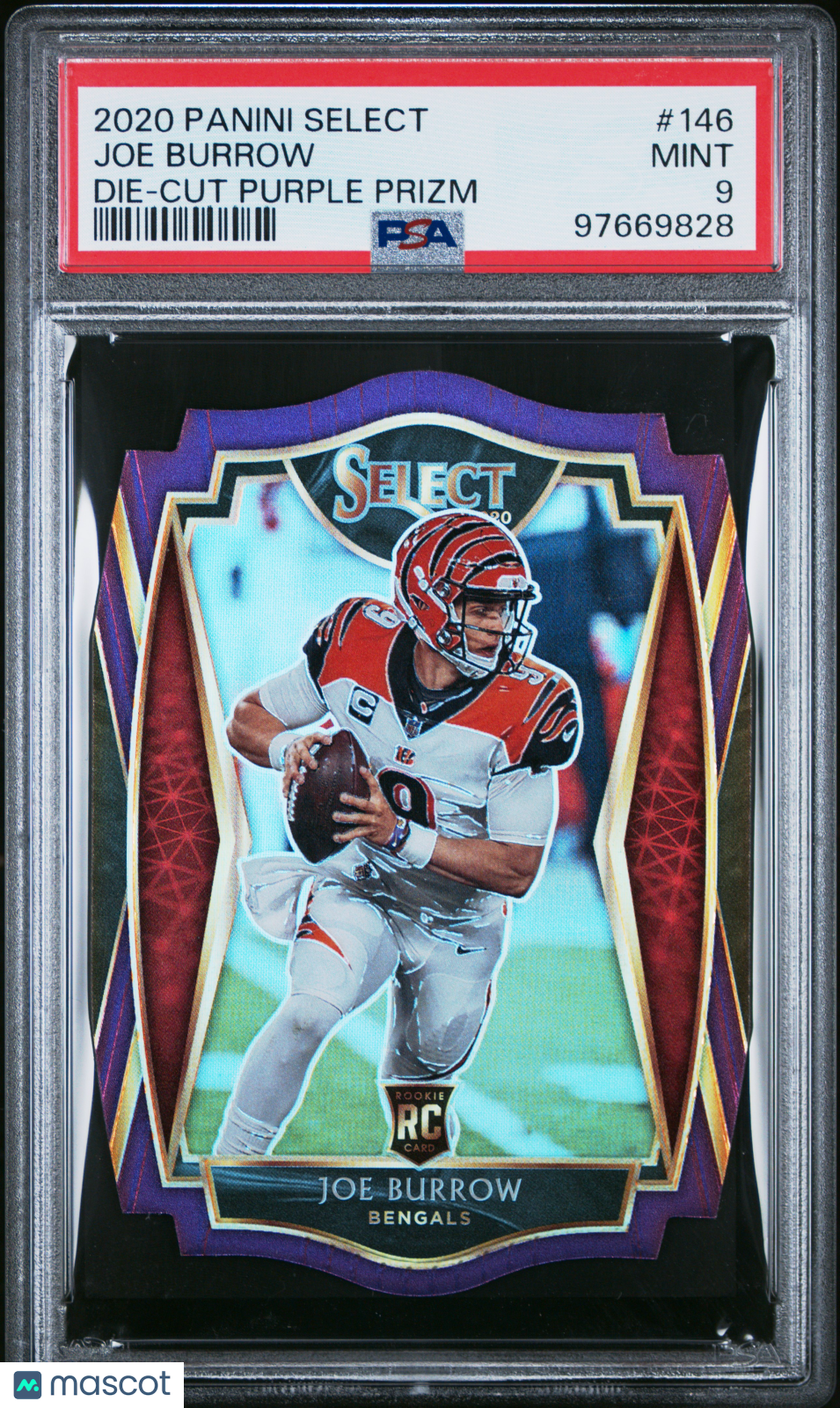 JOE BURROW 2020 Panini Select Rookie Die Cut Purple Prizm #146 PSA 9 Bengals