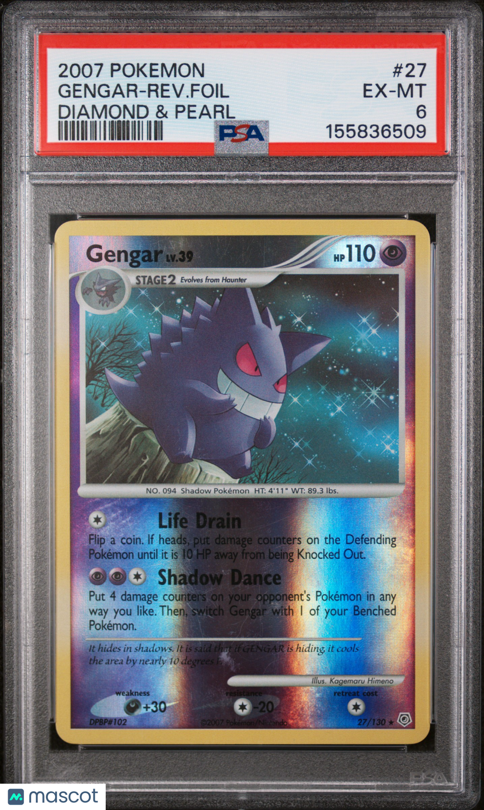 GENGAR 2007 Pokemon Diamond & Pearl #27 Reverse Holo Foil Rare PSA 6