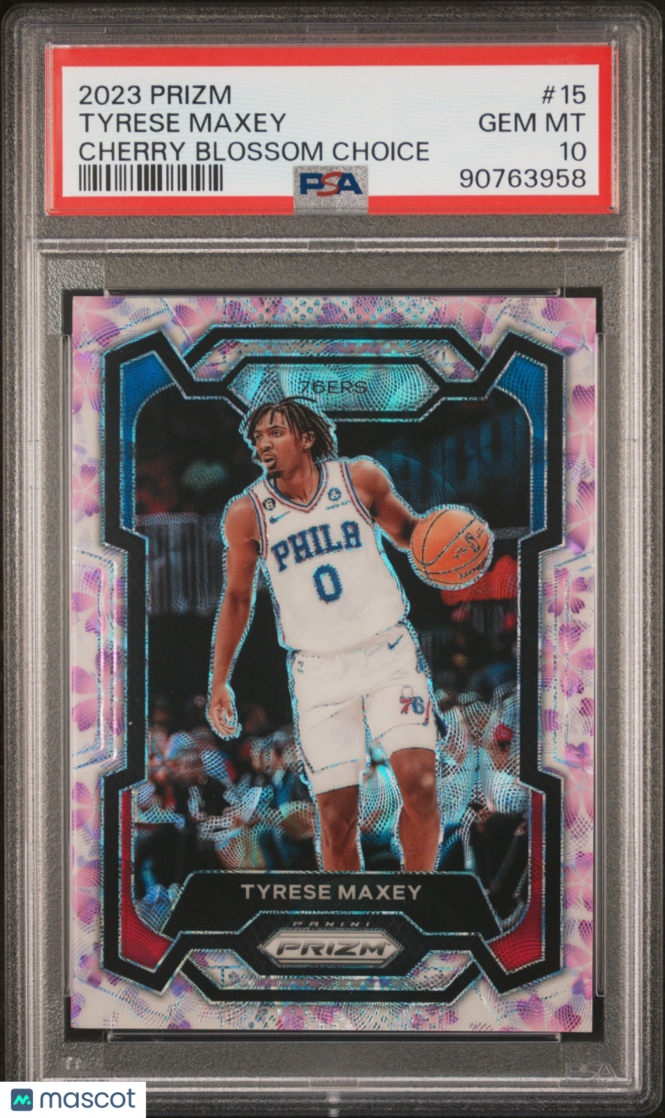 TYRESE MAXEY 2023-24 Panini Prizm Choice Cherry Blossom /20 76ers PSA 10