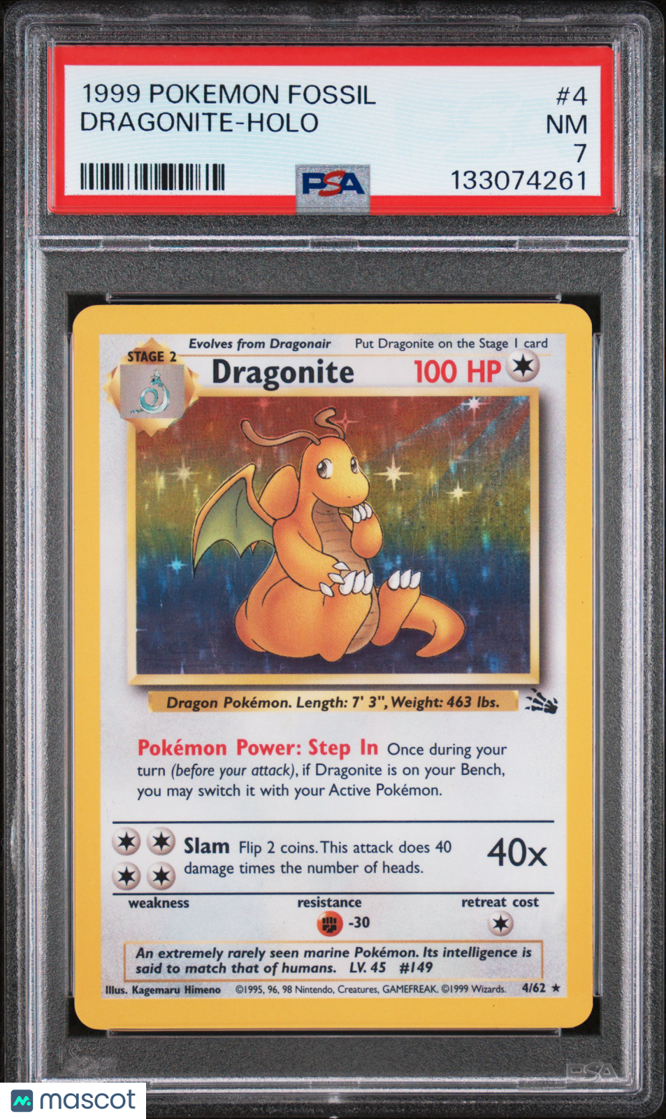 DRAGONITE 1999 Pokemon Fossil Holo Rare #4 PSA 7 NEAR MINT